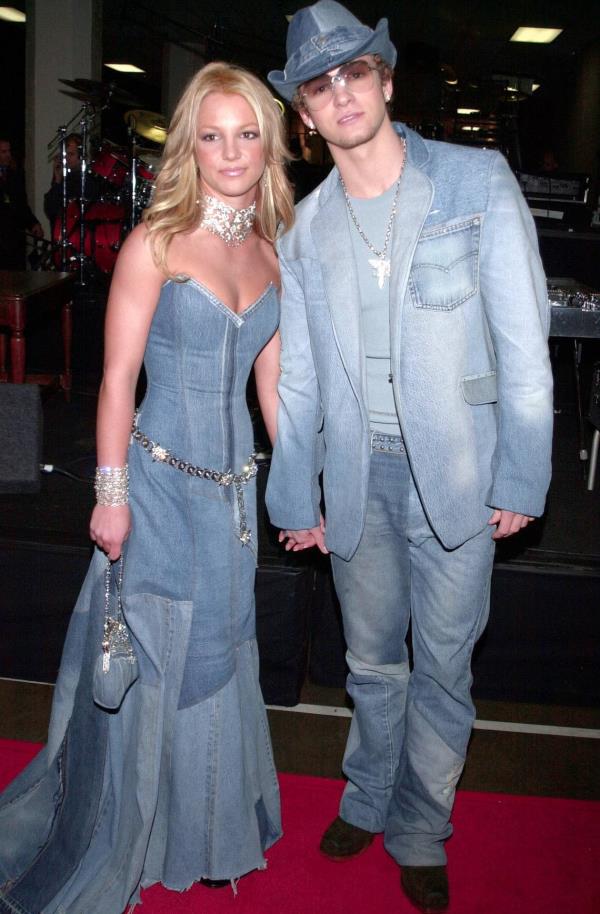 28th annual American Music Awards Britney Spears and Justin Timberlake at the 2001 American Music Awards in matching denim on denim attire. Photo: Frank Trapper/Getty Images